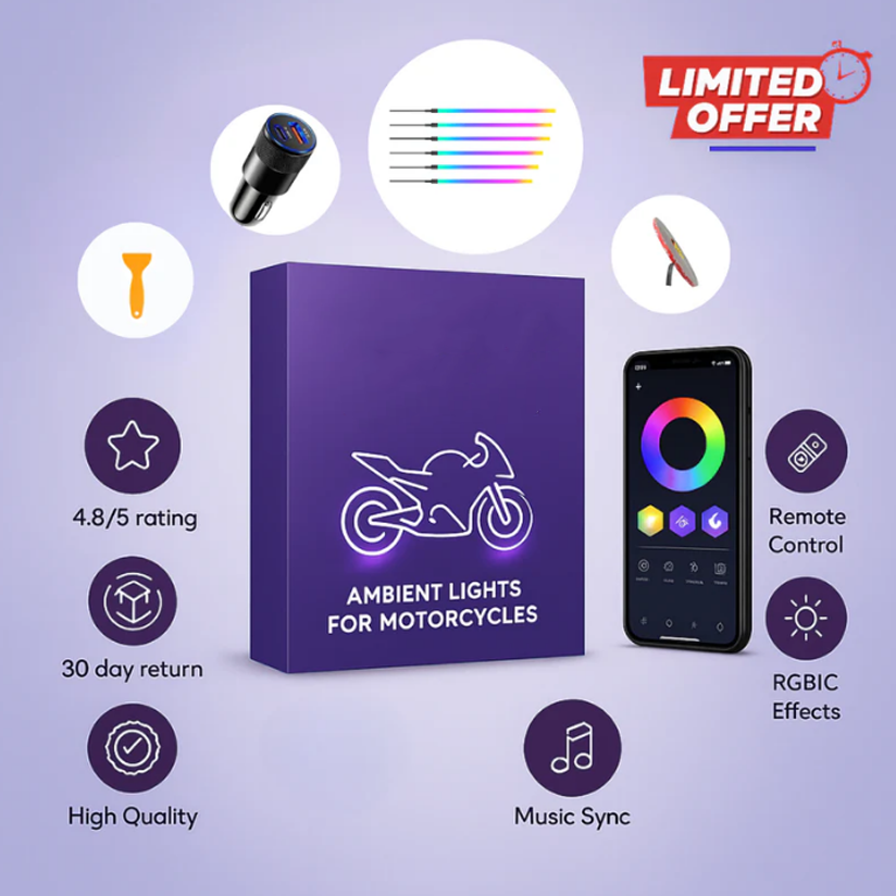 Motorcycle LED fluorescent lights wrapped all over